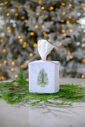 Pine Tree, Velvet White (Green) Tissue Box Cover