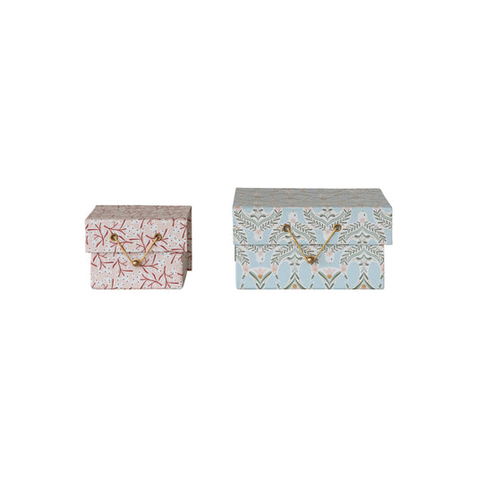 Printed Recycled Paper Gift Boxes w/ Berry/Dove Patterns & Closures, Set of 2 ©
