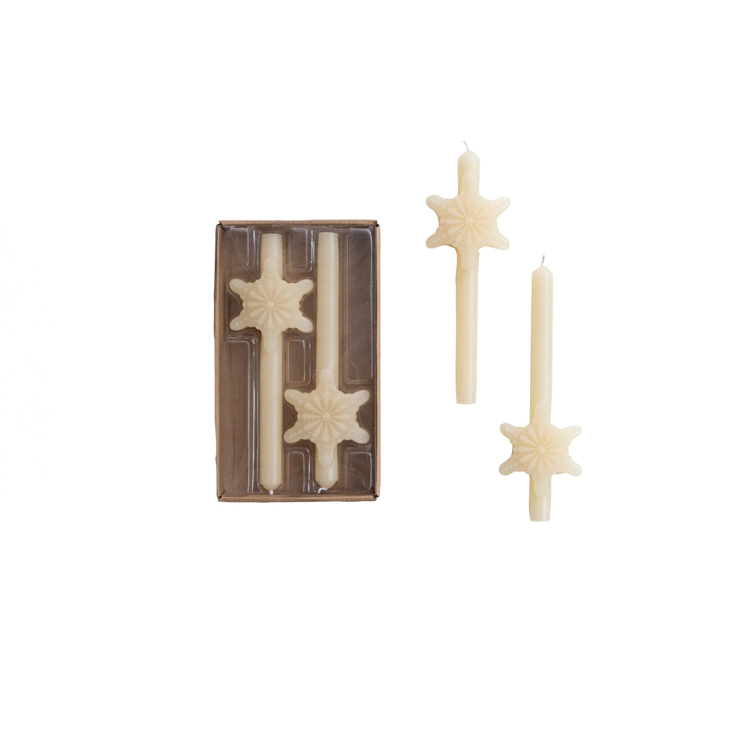 Unscented Taper Candles with Embossed Snowflakes in Box, Set of 2