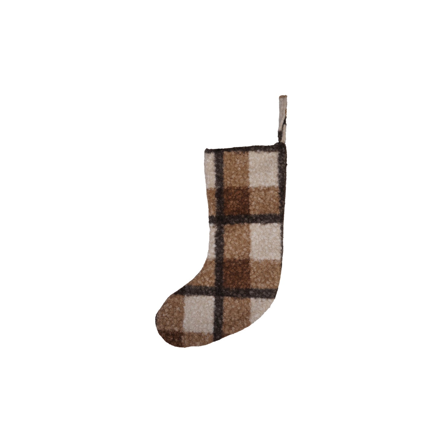 20"H Fabric Faux Sherpa Stocking, Brown Plaid