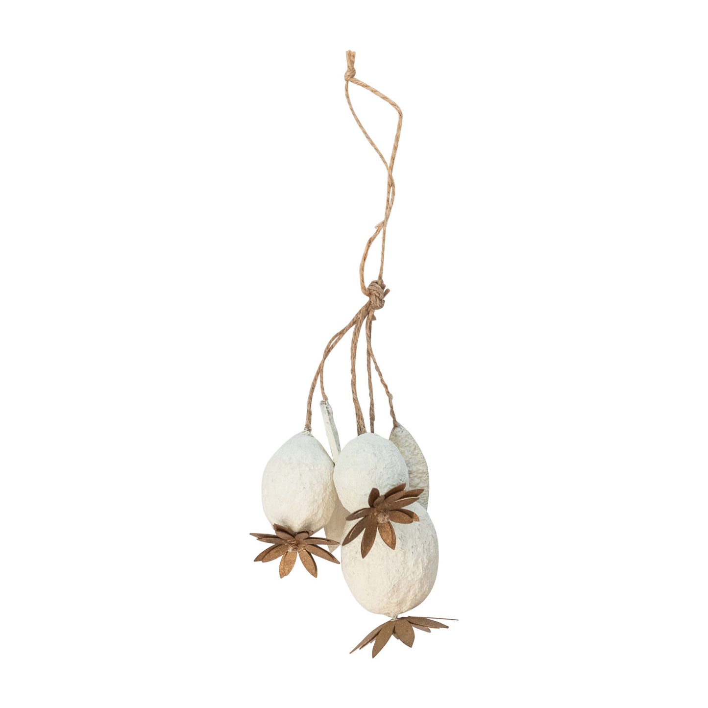 5"H Paper Mache Rose Hip Bunch Ornament, Cream Color & Gold Finish