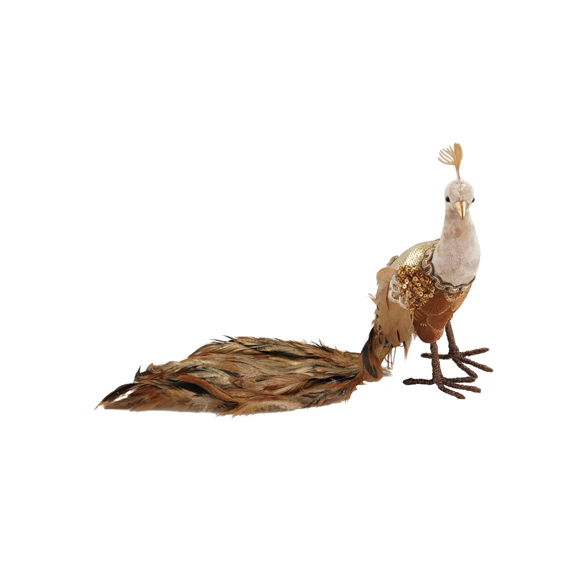 Fabric Peacock with Sequins & Feathers, Brown