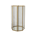Glass & Brass Octagon Shaped Candle Holder/Container with Mirrored Bottom, Antique Finish