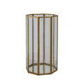 Glass & Brass Octagon Shaped Candle Holder/Container with Mirrored Bottom, Antique Finish