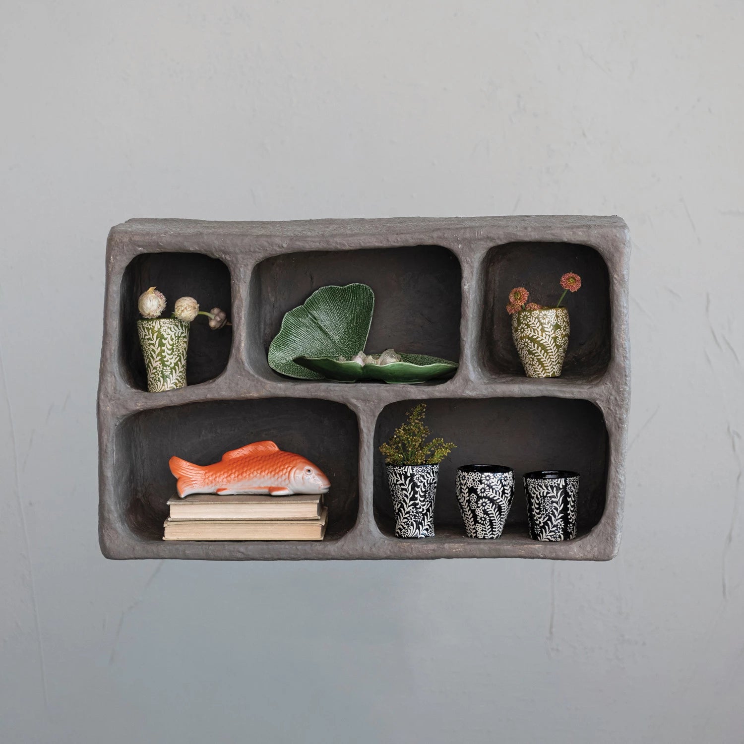 Handmade Paper Mache Organic-Sectioned Shelf, Taupe
